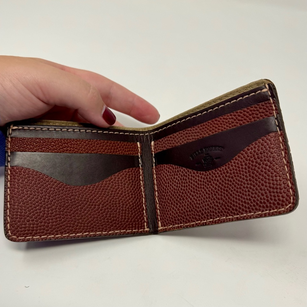 Bills Khakis | Classic Brown Leather Wallet, Made From Football Material - NWOT - Picture 5 of 6